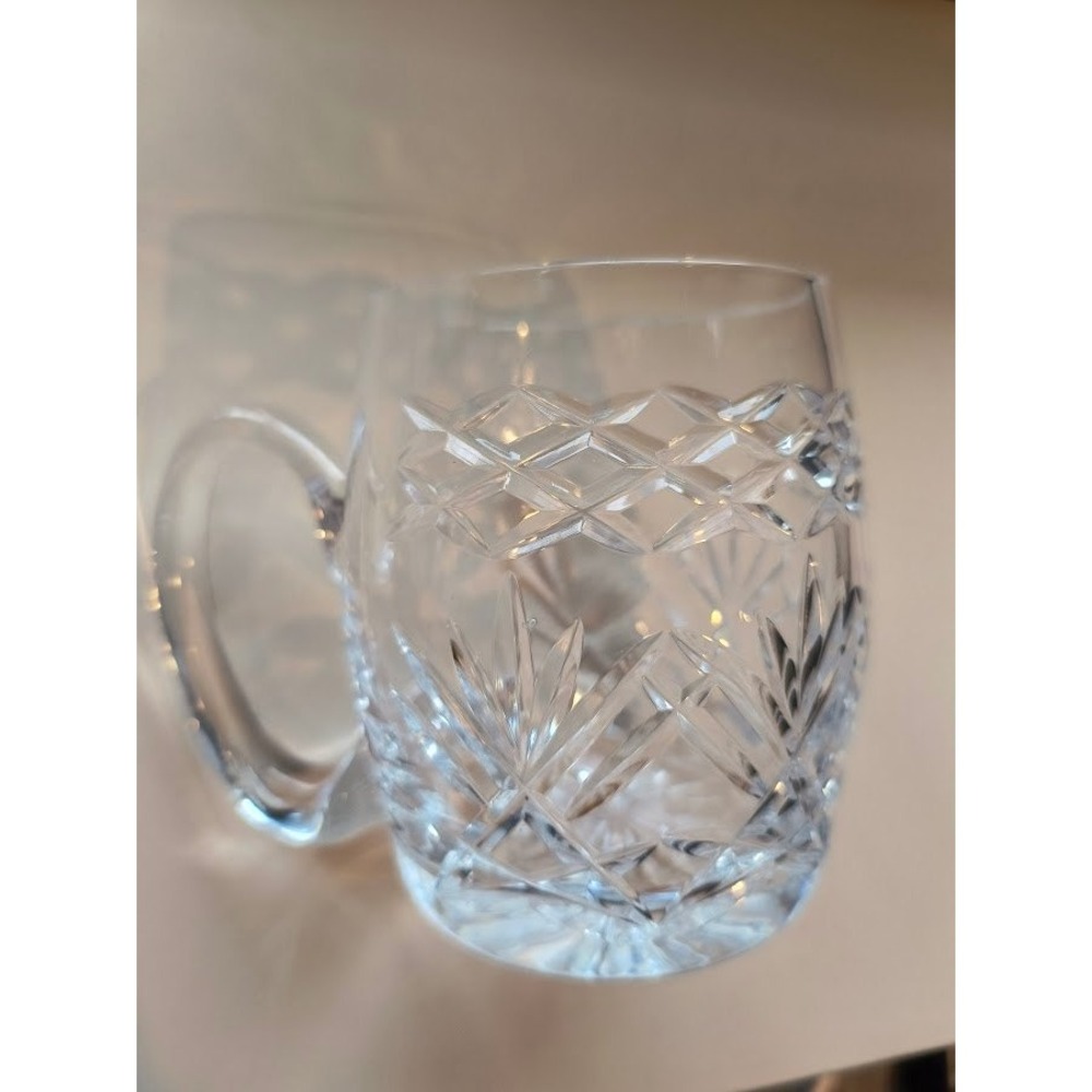 Crystal Beer Mug Tankard Heavy Vintage Diamond Starburst Base Large Handle